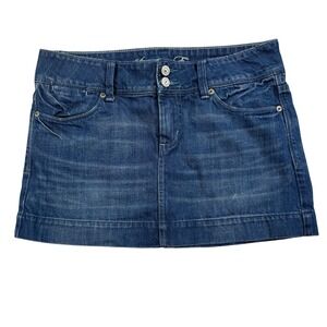 VTG Y2K American Eagle Denim Mini Skirt Dbl Button Size 6 Bratz Micro Low Rise